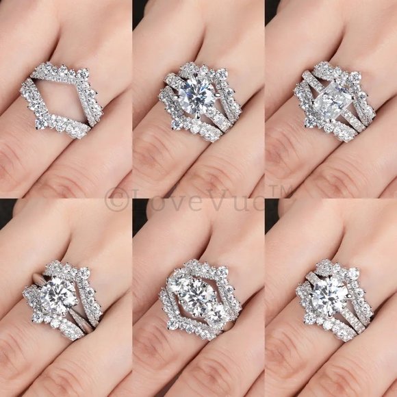 Elegant Diamond Moissanite Chevron Ring Band Enhancer - Picture 9 of 15